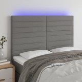 Cumpara ieftin Tăblie de pat cu LED, gri &icirc;nchis, 144x5x118/128 cm, textil