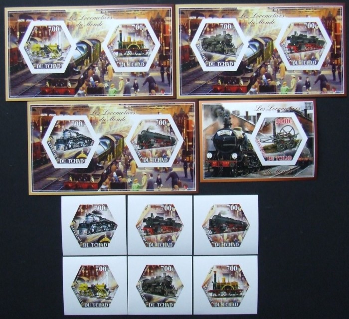 R.DU TCHAD-LOCOMOTIVE-SET 6 V.+4 S/Sh.NEOBLITERATE-NEDANTELATE-MNH** - EP 061