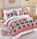 Cumpara ieftin Lenjerie pat single,bumbac finet,4 piese,cearceaf normal,motiv traditional cu romburi negre si rosii-A825