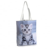 Geanta material textil si imitatie piele pe partea frontala, cu fermoar si imprimeu , zpuppy cats, 1