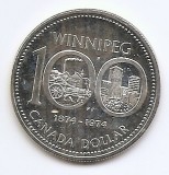 Canada 1 Dolar 1974 (comemorativa: Winnipeg) Argint 23.33g/500 ,36,07 mm, KM-88a UNC !!! (necirculata)