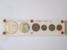 Rar! Panama set 6 monede UNC 1966 Proof:1 si 1/2 Balboa argint,1/4 si 1/10 Balboa,5 Centesimos si 1 Centesimo