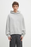 MKI MIYUKI ZOKU pulover din amestec de lana Mohair Blend Knit Hoody barbati, culoarea gri, călduros, MOHAIR.BLEND.KNIT.HOODY
