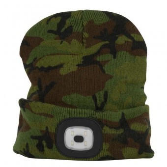 Caciula cu LED reincarcabila prin USB, Strend Pro Camouflage, unisex, marime universal, 4xSMD, Li-Ion foto
