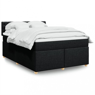 Pat box spring cu saltea, negru, 140x190 cm, textil foto