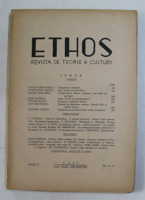 ETHOS , REVISTA DE TEORIE A CULTURII , ANUL II , NUMERELE 3 - 4 , IULIE - DECEMVRIE , 1945 foto