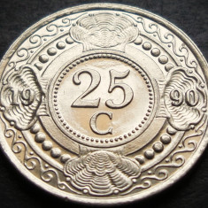 Moneda exotica 25 CENTI - ANTILELE OLANDEZE (Caraibe), anul 1990 * cod 159 B