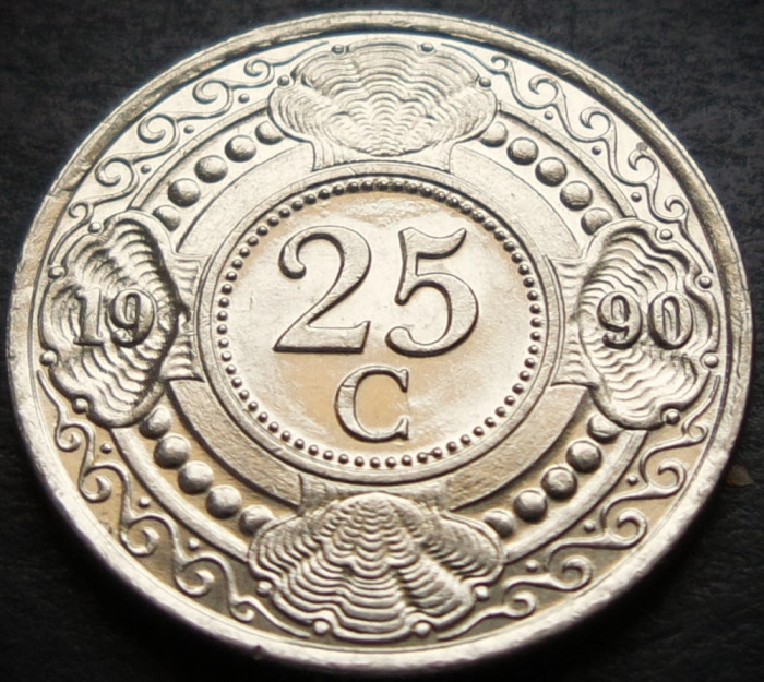 Moneda exotica 25 CENTI - ANTILELE OLANDEZE (Caraibe), anul 1990 * cod 159 B