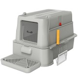 PawHut Litieră &icirc;nchisă Pisici 80L Tavă Detașabilă ABS Oțel Inox 63x43x43 Gri Deschis
