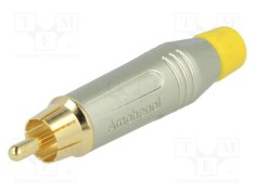 Conector RCA mufă tată drept lipire gri aurit AMPHENOL 3&divide;7mm