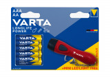 Baterie alcalina Longlife Power Varta 4x AA + 4x AAA + Lanterna Mini LED