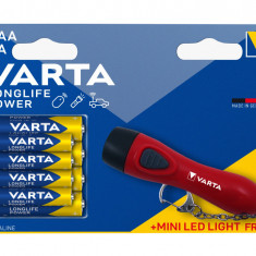 Baterie alcalina Longlife Power Varta 4x AA + 4x AAA + Lanterna Mini LED