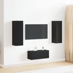 Set de cabinet TV vidaXL 3 piese montat pe perete din lemn inginerizat stejar negru, Stand TV din stejar negru vidaXL 80x30x30 cm din lemn inginerizat foto