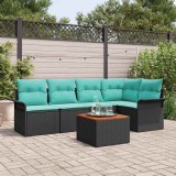 vidaXL Set de canapele pentru grădină 6 pcs Negru și Turcoaz poliratan 3356002