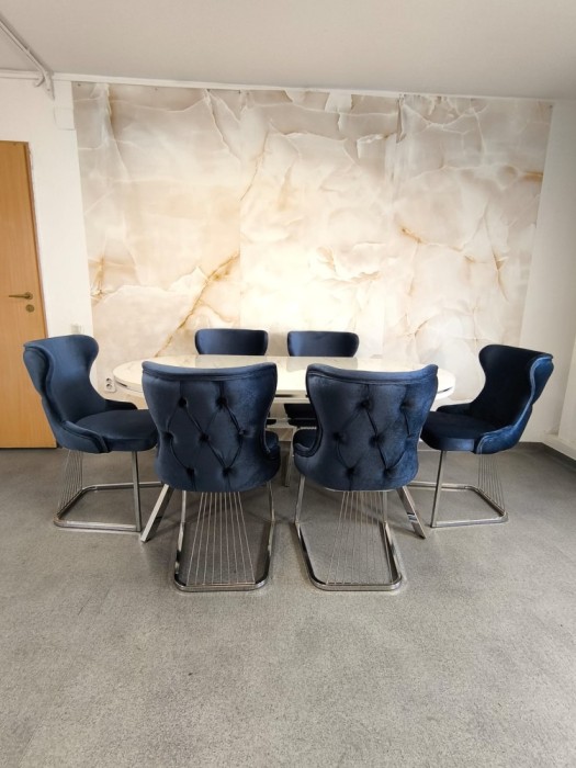 Set stella albastru cu argintiu masa+ 6 scaune PERSONALIZABIL PE CULORI