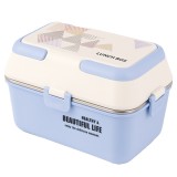 Lunch box Pufo cu 3 compartimente si vas interior din inox, etans, pentru mancare, pranz, scoala sau birou, albastru