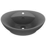Cumpara ieftin Chiuveta lux cu preaplin gri inchis mat 58,5x39cm ceramica oval