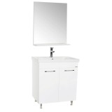 Set mobilier baie GN0541, front MDF, cu lavoar ceramic, 60 cm, 2 usi, 2 rafturi, picioare cromate reglabile, balamale soft close si oglinda cu polita