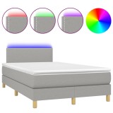 Cumpara ieftin Pat cu arcuri, saltea si LED, gri deschis, 120x190 cm, textil