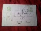 Carte Postala 1908 circulat Slatina - Bucuresti cu goarna mica 98 , pliu central