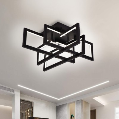 Lustra LED cu telecomanda 98W, 4 Elemente, lumina Rece/Calda/Neutra, Dimabila, Negru ModernLight Concept foto