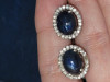 Cercei Argint 925 placat aur alb, safire albastre naturale caboson, cercei safir, cercei argint safir, bijuterii argint safir