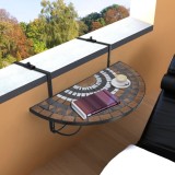vidaXL Masa Balcon Suspendata, Mozaic Caramiziu/Alb, 76x56x64cm, Pliabila, Fixare Balustrada Max 18cm