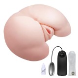 Masturbator Vagin&amp; Anus cu Vibratii, Incalzire, Voce Sexy, Material Realist TPE, Natural, 2.6 kg