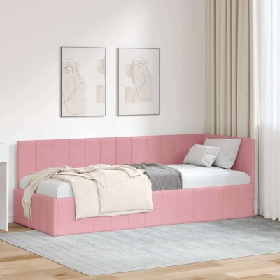 vidaXL Cadru de pat colțar cu headboard Roz 80 x 200 cm Catifea 42016290 foto