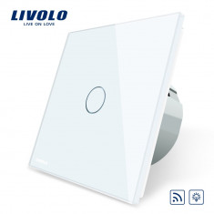 Intrerupator wireless cu variator cu touch Livolo din sticla, Alb foto