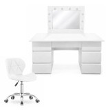 Masa de toaleta/machiaj, Vanessa + scaun Avola, alb, cu oglinda si LED-uri, 130x43x143 cm GartenVIP DiyLine