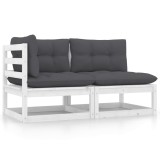 Gossi set mobilier de gradina cu perne, 2 piese, alb, lemn masiv pin