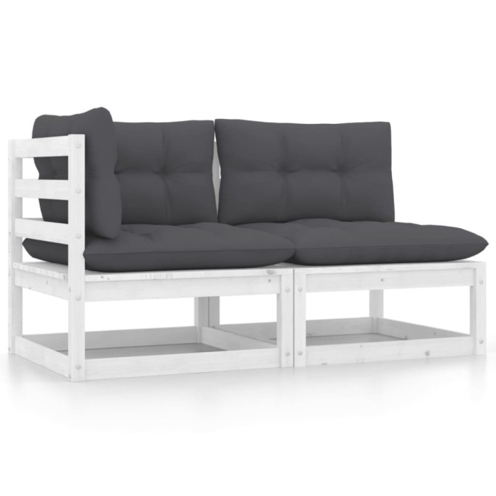 Gossi set mobilier de gradina cu perne, 2 piese, alb, lemn masiv pin