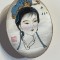 Bomboniera cutie de provenienta chinezeasca, lemn si matase cu stampa