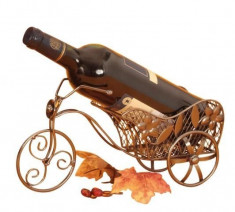 Suport din Metal lucios pentru Sticla de Vin, model bicicleta, Argintiu Negru, capacitate 1 Sticla, H 16 cm L 31 cm foto