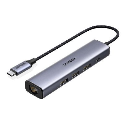 Adaptor Multifuncțional Ugreen HUB USB Tip C - 3 X USB / Ethernet RJ-45 / USB Tip C PD Gri (CM475) foto