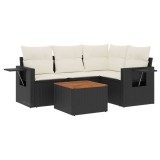 Cumpara ieftin Set mobilier de gradina cu perne, 5 piese, negru, poliratan