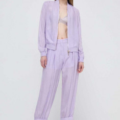 Armani Exchange pantaloni femei, culoarea violet, drept, high waist