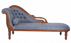 Sofa din lemn mahon cu capete de lebada si tapiterie gri soarece MAR122 foto