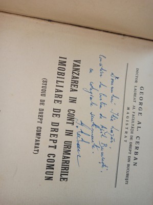 GEORGE AL.CERBAN (dedicatie) VANZAREA IN CONT IN URMARILE IMOBILIARE...1939 foto