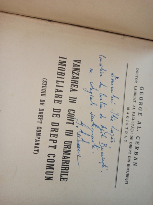 GEORGE AL.CERBAN (dedicatie) VANZAREA IN CONT IN URMARILE IMOBILIARE...1939