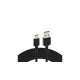Green Cell Cablu de date și &icirc;ncărcare Cablu de date și &icirc;ncărcare USB Ray - USB-C 120cm cu lumină LED verde și &icirc;ncărcare rapidă Ultra Charge, suport QC