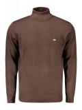 Pulover cu guler inalt barbati, cu mini logo brodat, Regular fit, maro inchis, 2XL, 3XL