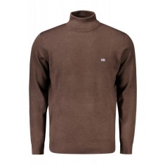 Pulover cu guler inalt barbati, cu mini logo brodat, Regular fit, maro inchis, 2XL