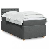 vidaXL Pat box spring cu saltea, gri &icirc;nchis, 90x190 cm, textil