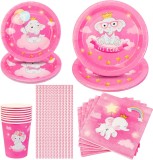 Set de vesela pentru petrecere PHOGARY, hartie, roz, pentru 8 persoane