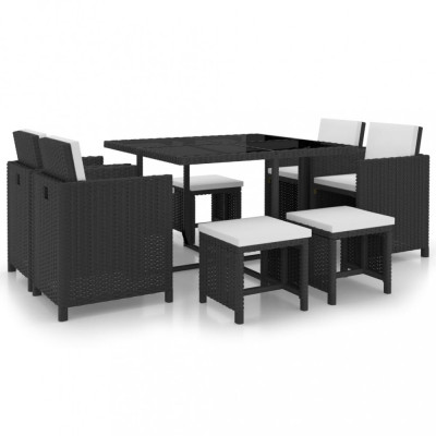 vidaXL Set mobilier de exterior cu perne, 9 piese, negru, poliratan foto