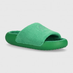 Crocs papuci Classic Towel Slide femei, culoarea verde, 209962