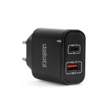 Incarcator telefon cu doua porturi incarcare USB si Type-C PD, 20W cu incarcare rapida - negru