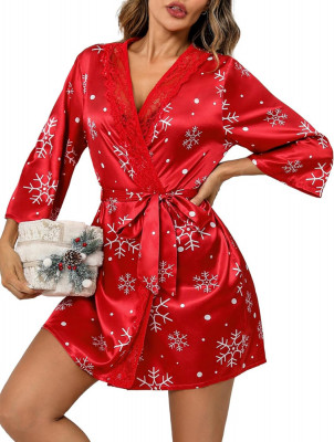 Femei Scurt Satin Kimono Halat Lenjerie Lenjerie Cămașă de noapte Sleepwear Măta foto